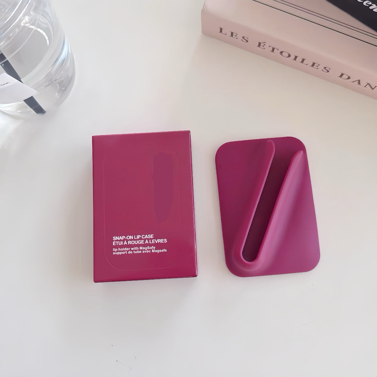 MagSafe lip gloss holder phone wallet in Raspberry Jelly – silicone lipstick sleeve for iPhone