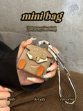 Mini PU leather handbag pendant for AirPods and Galaxy Buds case in light brown