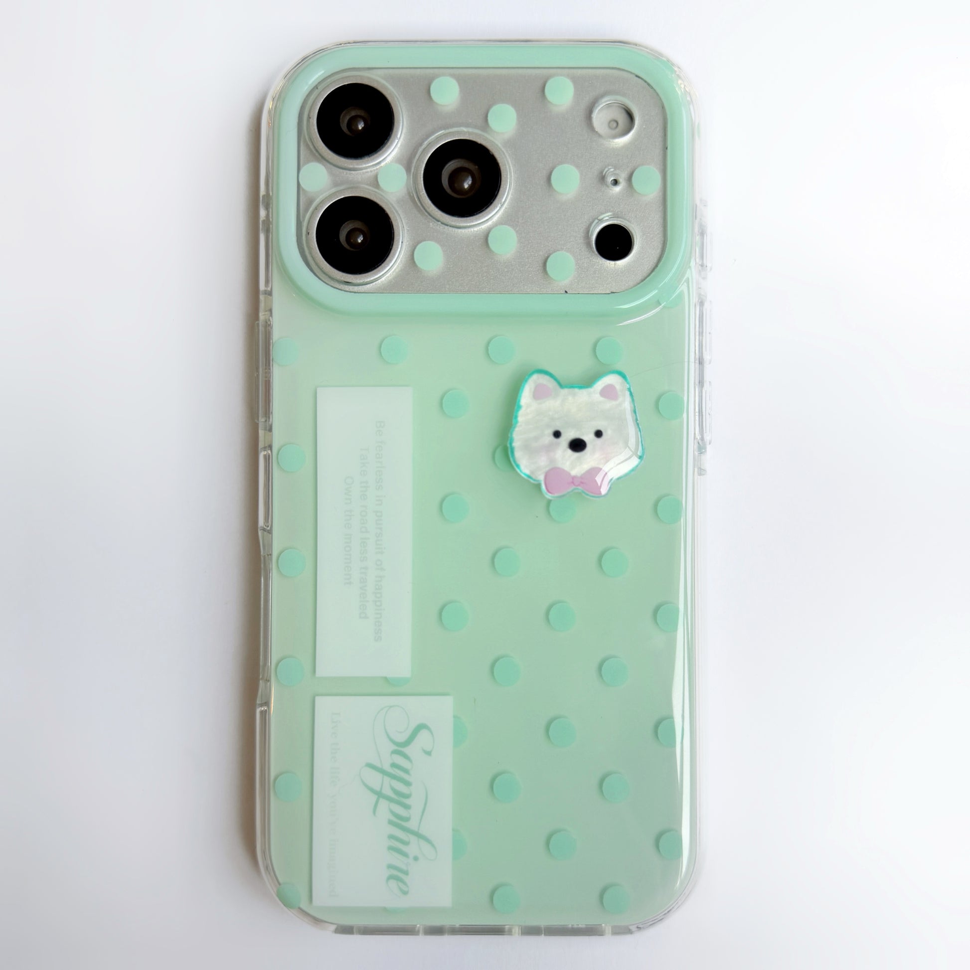 Mint Green Kitty 3D Phone Case - Sweet cat with bow design on fresh green polka dot phone cover