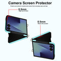 Mint green Samsung Galaxy Z Flip case diagram showing 0.5mm raised bezels for camera and outer screen scratch protection