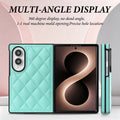 Mint green quilted leather case for Samsung Galaxy Z Fold 8 shown from front, back, and side angles