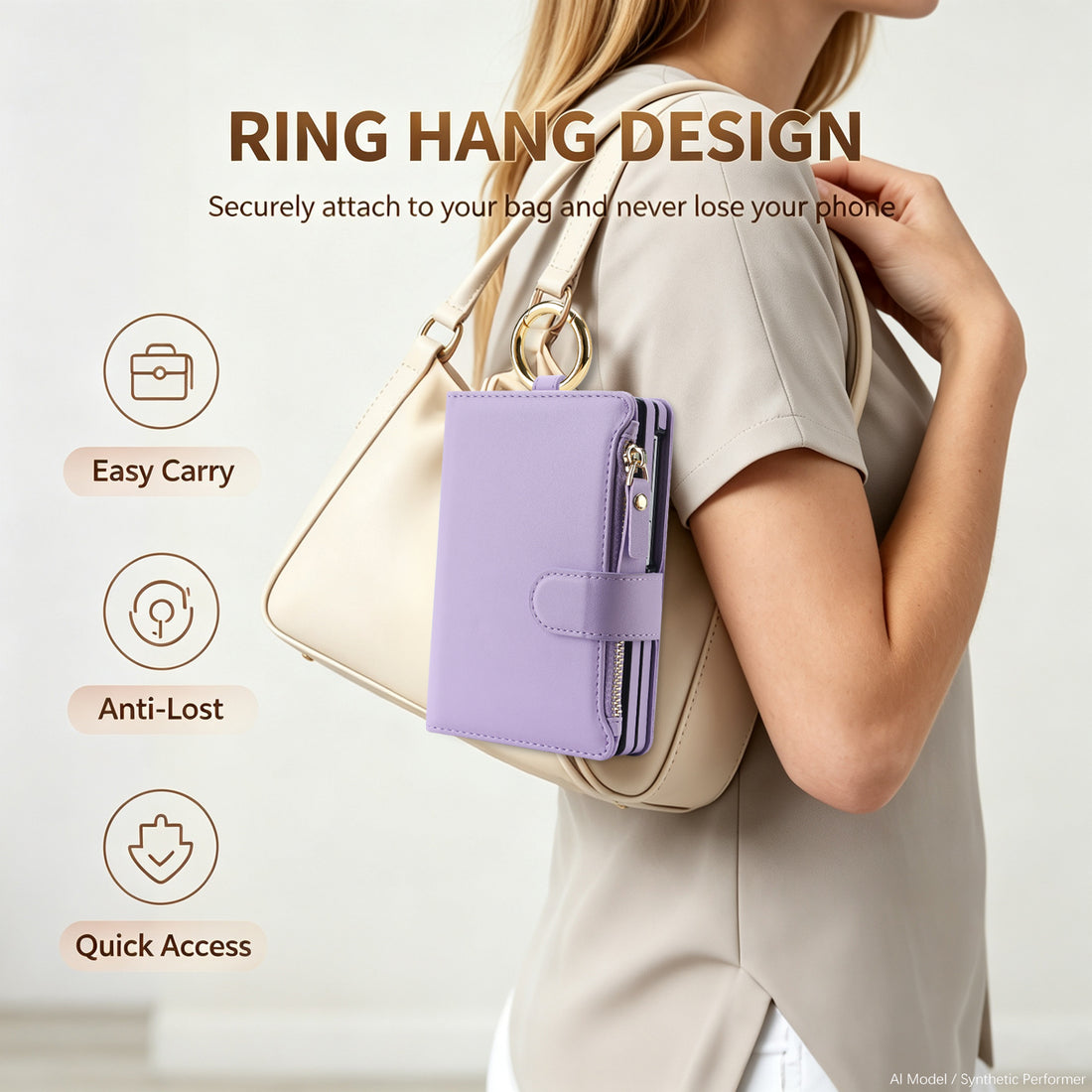 Seven color options for Samsung Galaxy Z Fold 8 leather crossbody wallet cases lined up including black, brown, red, dark purple, light purple, rose pink, and cream white.