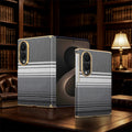 Monochrome black and grey checkered Samsung Galaxy Z Fold 8 magnetic protective case shown in open and closed positions