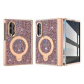 Multicolor luxury glitter case for Samsung Galaxy Z Fold 8 featuring a multi-tone sparkling diamond overlay, rose gold frame, rotating ring stand, and magnetic hinge cover.