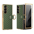Olive green chevron leather ring case for Samsung Galaxy Z Fold with gold electroplated frame and front glass cover
