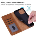 Open wallet phone case showing three card slots, ID window, and flexible black TPU phone holder.