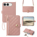 Pink iPhone DUO leather crossbody wallet case with detachable strap