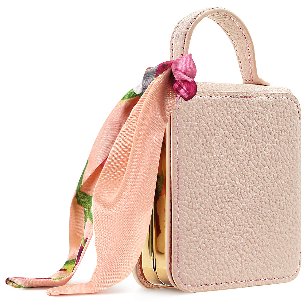 Pink luxury leather handbag phone case for Samsung Galaxy Z Flip with top handle and floral silk scarf accent