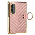 Pink luxury quilted chevron leather case for Samsung Galaxy Z Fold 8 with electroplated gold frame and ring holder