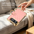 Pink rigid hard PC drop-proof cover for iPhone DUO with gold camera ring and ring strap
