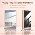 Privacy tempered glass front cover for Samsung Galaxy Z Fold 8 demonstrating HD clear front view and anti-spy side view.