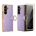 Purple luxury chevron leather ring case for Samsung Galaxy Z Fold with built-in front screen protector
