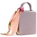 Purple luxury leather handbag phone case for Samsung Galaxy Z Flip featuring lychee texture and silk scarf accessory