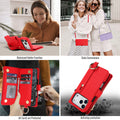 Red leather flip wallet case with kickstand function and full-body anti-drop protection