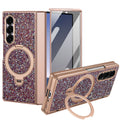 Rose Gold glitter Samsung Galaxy Z Fold case set with built-in ring holder and protective front screen frame.