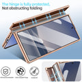 Rose gold luxury glitter case for Samsung Galaxy Z Fold showing fully wrapped magnetic hinge protection and smooth folding mechanism.