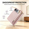 Rose gold shockproof iPhone DUO case showing hard PC back soft shock-absorbing edges and raised camera lip protection