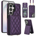 Royal purple quilted leather crossbody phone wallet case for Samsung Galaxy with card slots kickstand and detachable lanyard rings