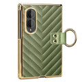 Sage green luxury chevron quilted leather case for Samsung Galaxy Z Fold 8 with electroplated gold ring holder