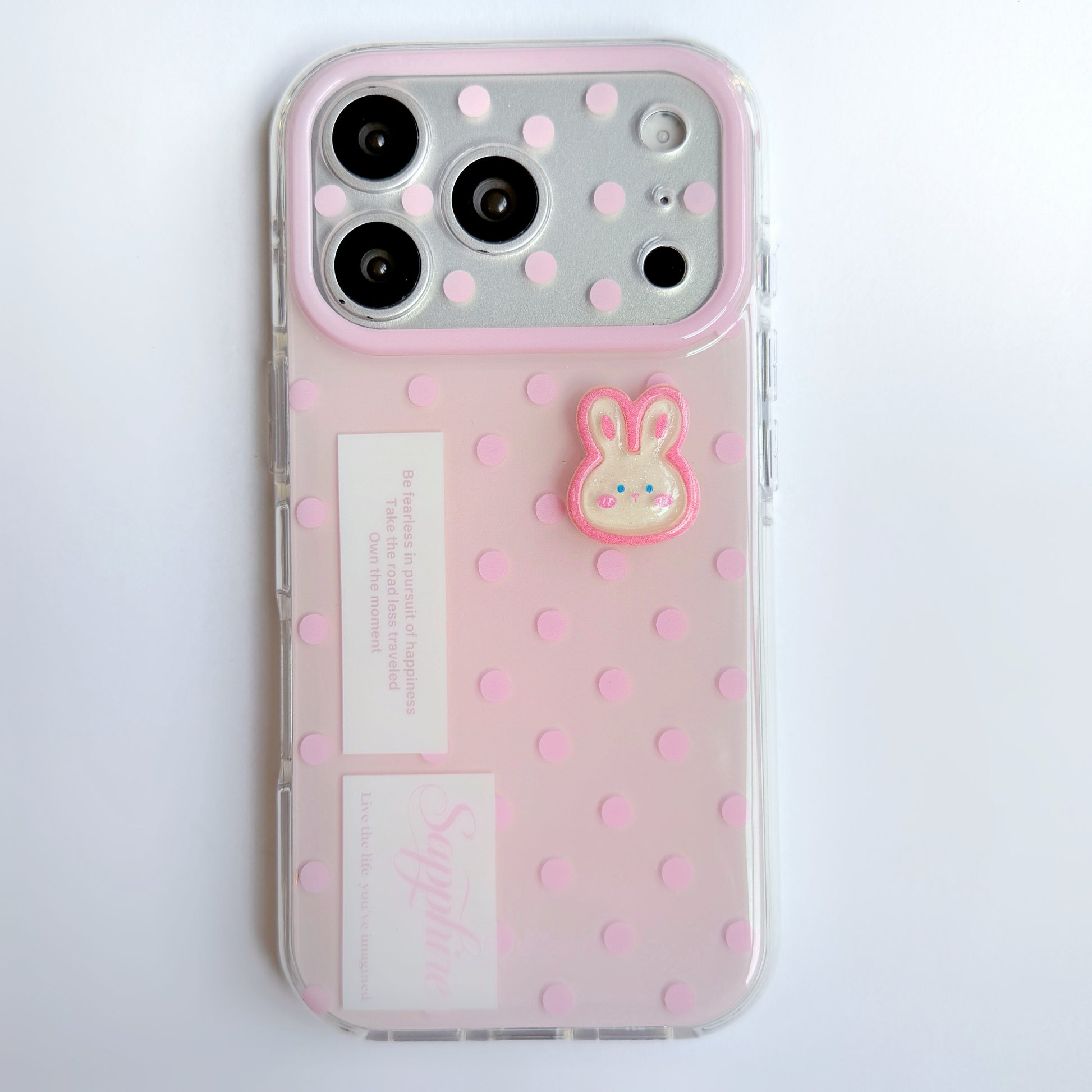 Sakura Pink Bunny 3D Phone Case - Adorable rabbit face design on soft pink polka dot protective case