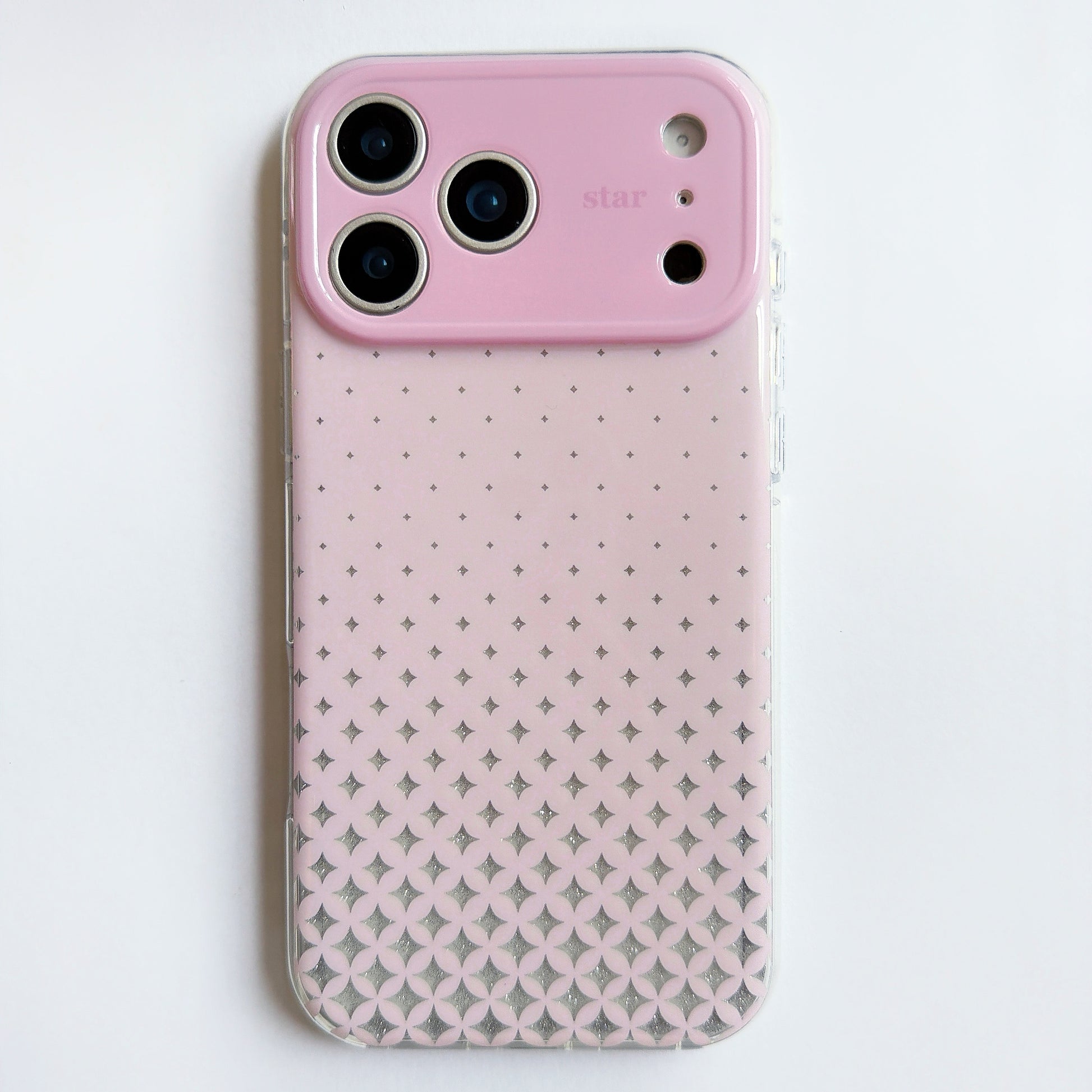 Sakura Pink Wobomatic Star iPhone case with silver glitter stars