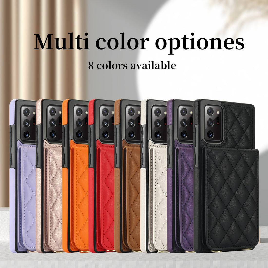 Vibrant orange quilted leather crossbody wallet case for Samsung Galaxy A73-A71 demonstrated on a model wearing an adjustable shoulder strap next to the folded lanyard.