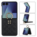 Samsung Galaxy Z Flip 8 quilted leather case in Black with gold ring kickstand – 180° folding design
