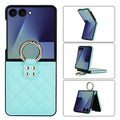 Samsung Galaxy Z Flip 8 quilted leather case in Blue with gold ring kickstand – 180° folding design