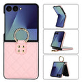 Samsung Galaxy Z Flip 8 quilted leather case in Pink with gold ring kickstand – 180° folding design