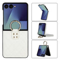 Samsung Galaxy Z Flip 8 quilted leather case in White with gold ring kickstand – 180° folding design