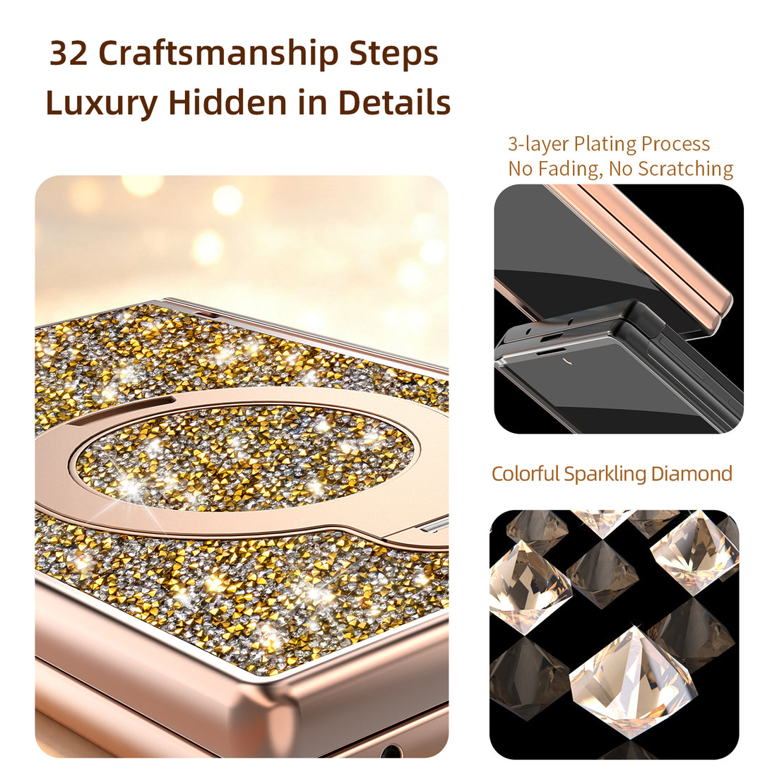 Integrated electroplated shell membrane phone case for Samsung Galaxy Z Fold 8 featuring rotating folding stand and anti-peeping tempered film.