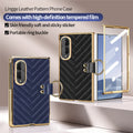 Samsung Galaxy Z Fold 8 luxury quilted leather cases in black and navy blue with gold electroplated trim and ring buckle