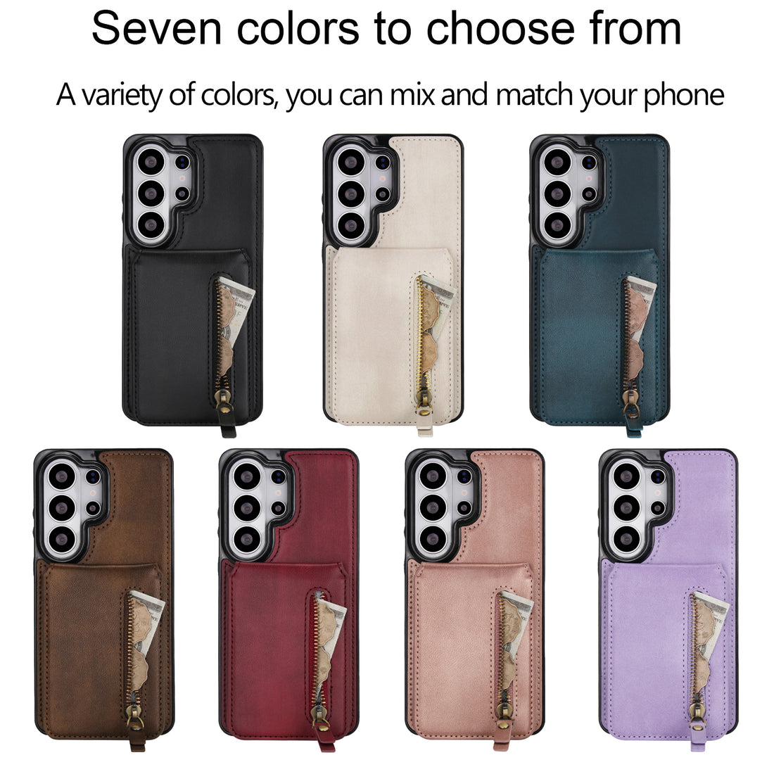 Dark teal blue 2-in-1 magnetic leather wallet case for Samsung Galaxy showing drop tested shock absorption and strong magnetic attachment ring