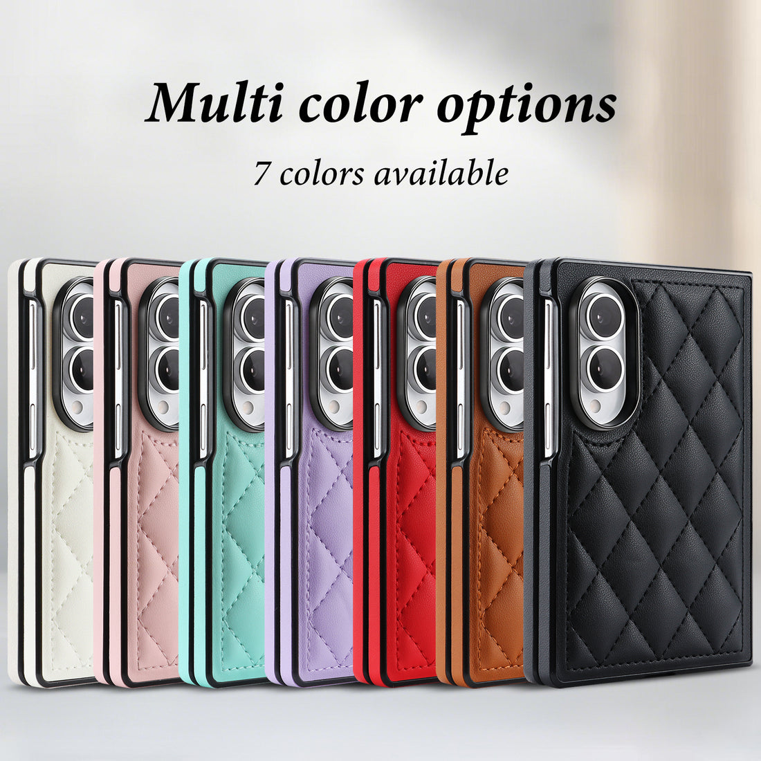 Seven colors of quilted diamond leather cases lined up for Samsung Galaxy Z Fold 8