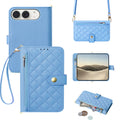 Sky blue quilted leather iPhone DUO wallet case with crossbody strap and wristlet