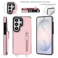 Soft pink leather Samsung Galaxy crossbody wallet case showing 1mm raised screen edge and patented 360 degree camera bezel protection