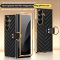 Unfolded and front view of black luxury leather ring case for Samsung Galaxy Z Fold with screen protector