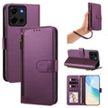 Violet purple Motorola Moto G Play leather wallet case set featuring camera module protection, wrist lanyard, desktop kickstand, and open 4-card holder slots