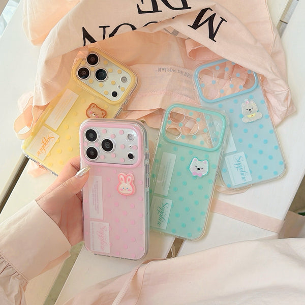 Wobomatic Cute Cartoon 3D Phone Case featuring pastel polka dot pattern with 3D animal decoration - Shockproof TPU case for iPhone 15 16 17
