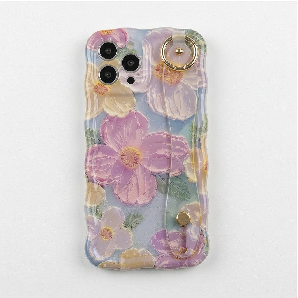 Wobomatic floral iPhone case with wrist strap - fits iPhone 12 13 14 15 16 Pro Max