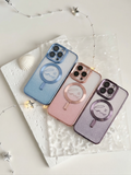 Wobomatic gradient glitter iPhone MagSafe case with love heart ring - silver green blue pink purple