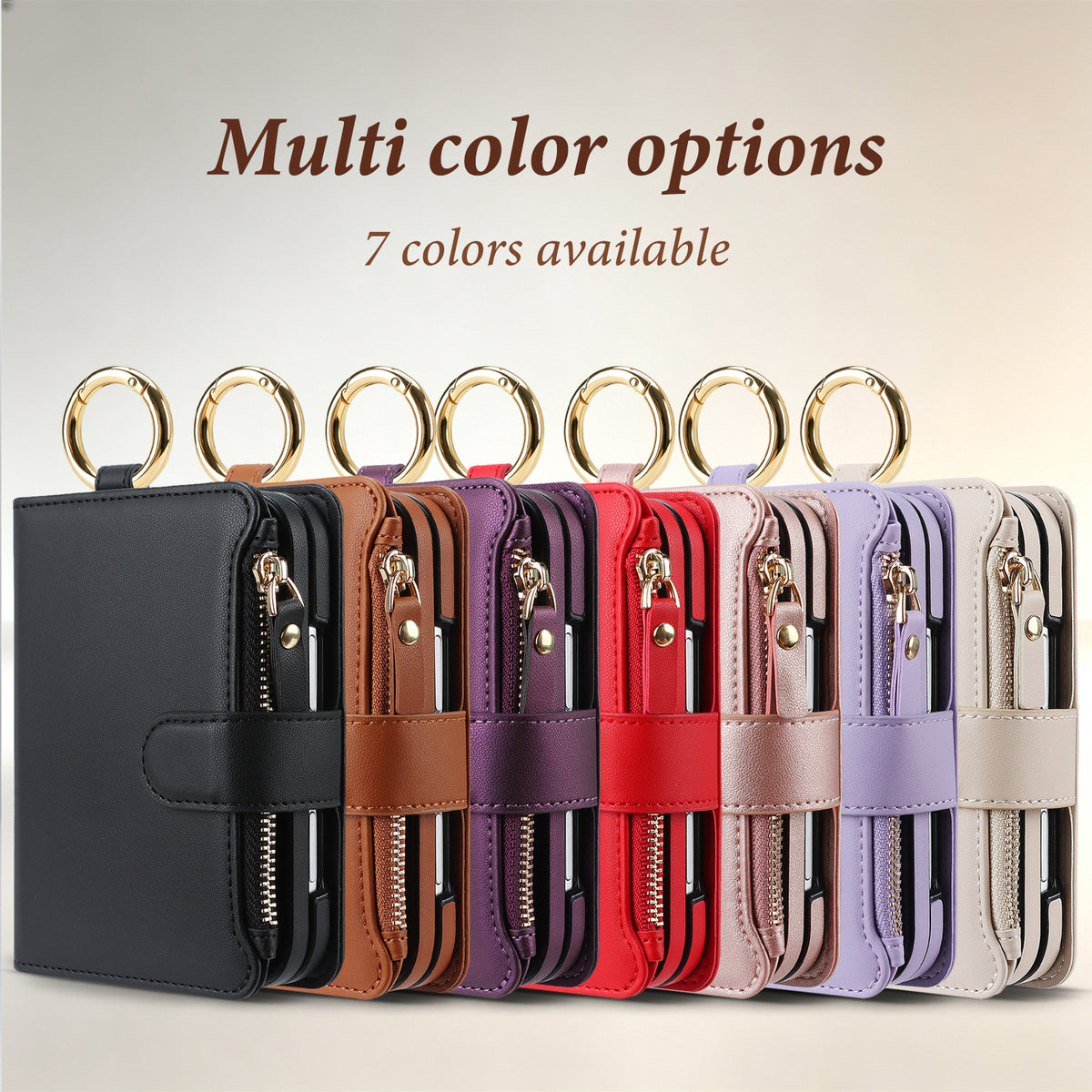 iPhone DUO leather crossbody wallet case available in 7 colors including black brown red purple rose gold light purple beige