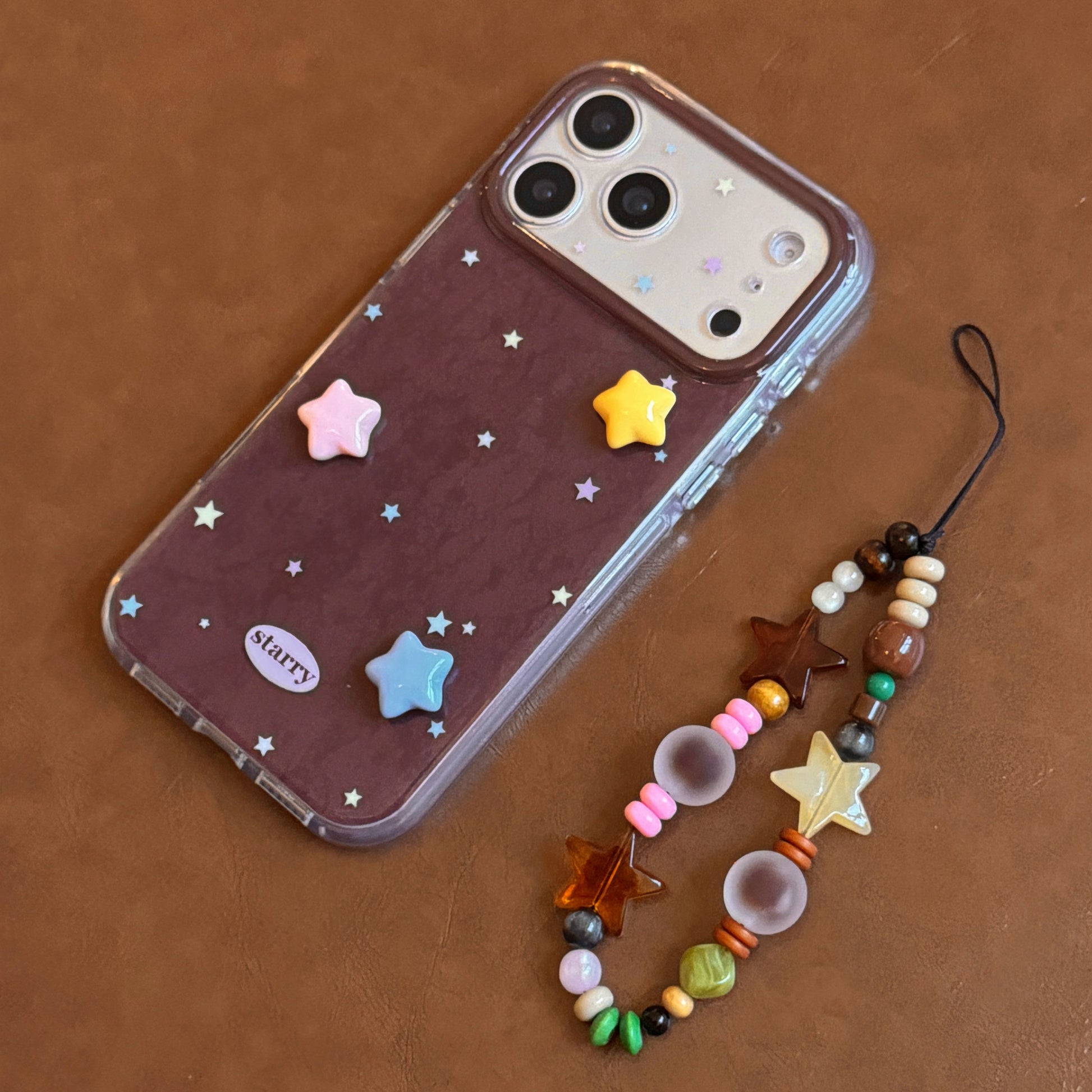 iPhone starry case back view showing star pattern – premium TPU drop protection – compatible with iPhone 17 16 15 Pro Max Pro standard
