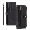 Black leather Samsung Z Fold 4 3 wallet case with wrist belt and multi card slots