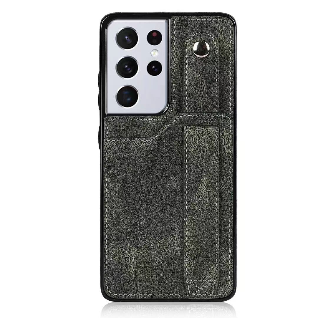 RFID Case For Samsung Galaxy S23 S22 S21 S20 Ultra Plus FE Luxury Leather Wrist Band Kickstand S21 Ultra Grey