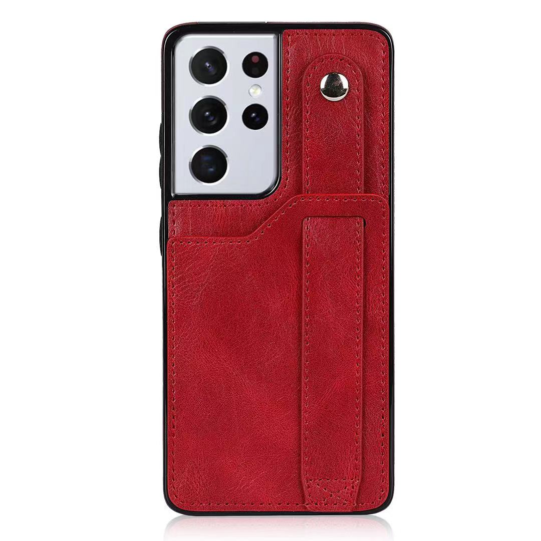 RFID Case For Samsung Galaxy S23 S22 S21 S20 Ultra Plus FE Luxury Leather Wrist Band Kickstand S21 Ultra Red