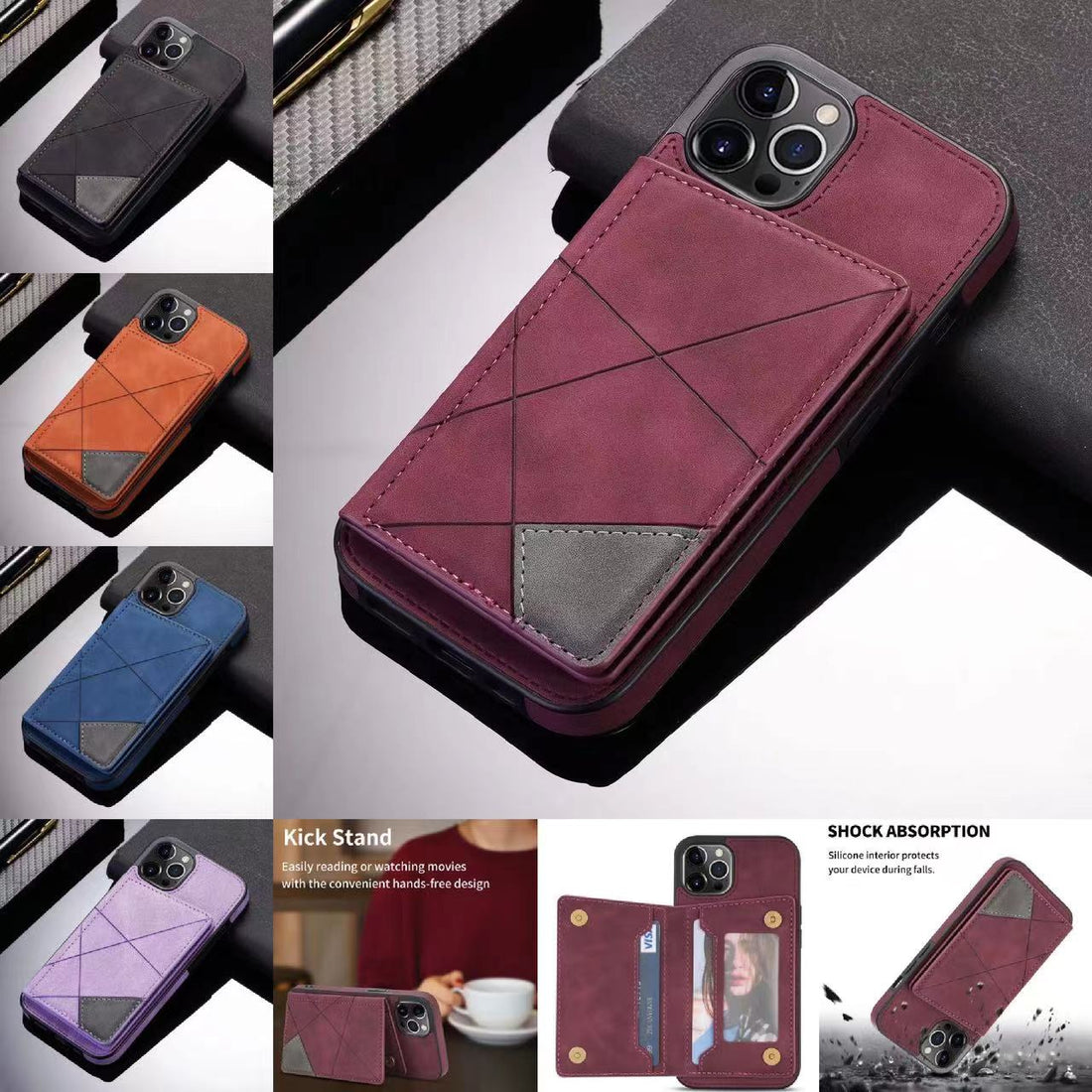Case For iPhone 16 15 Series Luxury Leather Flip Kickstand Card Slot Cover