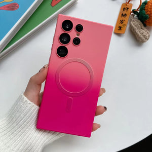 For Samsung Galaxy S23 S22 S21 Ultra Plus Qi PMA Wireless Lens Protect Soft Case Soft Pink Cherry