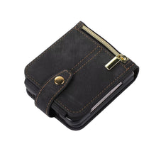 Load image into Gallery viewer, Luxury Leather Case for Samsung Galaxy Z Flip 4 Flip 3 Crossbody Lanyard Multi Card Slot Cover Black

