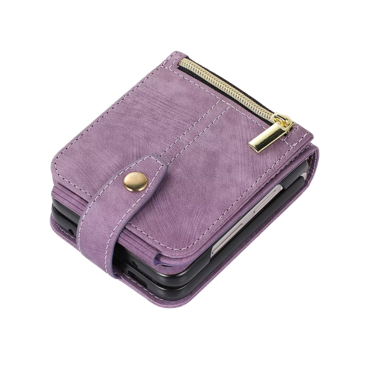 Luxury Leather Case for Samsung Galaxy Z Flip 4 Flip 3 Crossbody Lanyard Multi Card Slot Cover Purple
